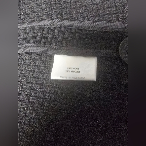 Eileen Fisher Sz Large Wool Viscose Basket Weave Black Blazer Jacket - Picture 9 of 10